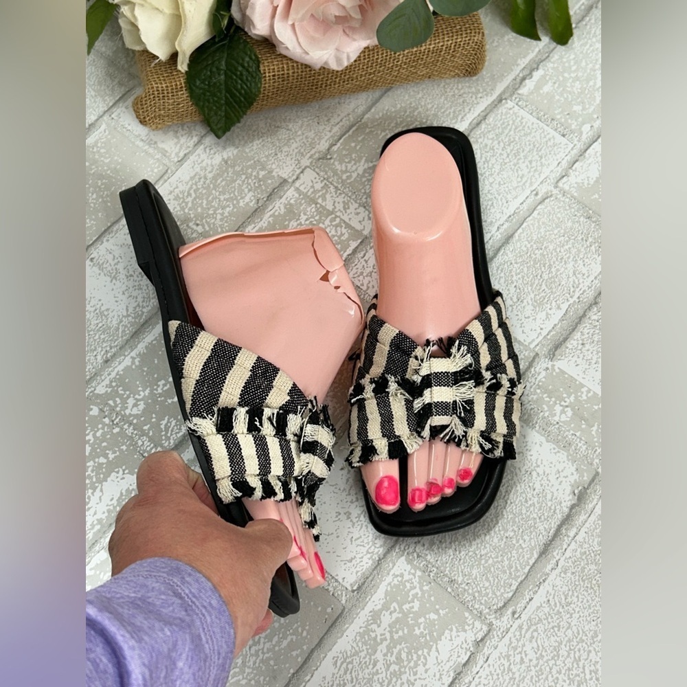Marc Fisher Black and White Striped Sandals